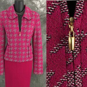 BEAUTIFUL St John knit pink multi jacket skirt suit size 4 6